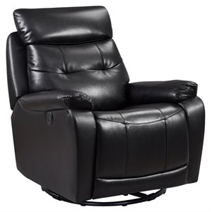 metro furniture leather glider and swivel power recliner with usb port in black