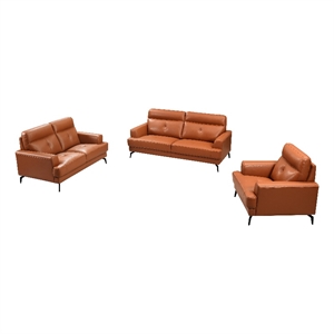 transitional brown top grain leather tufted 3 piece living room set