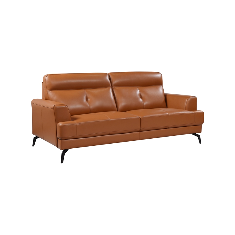 Transitional Camel Brown Top Grain Leather Tufted Back Sofa Cymax