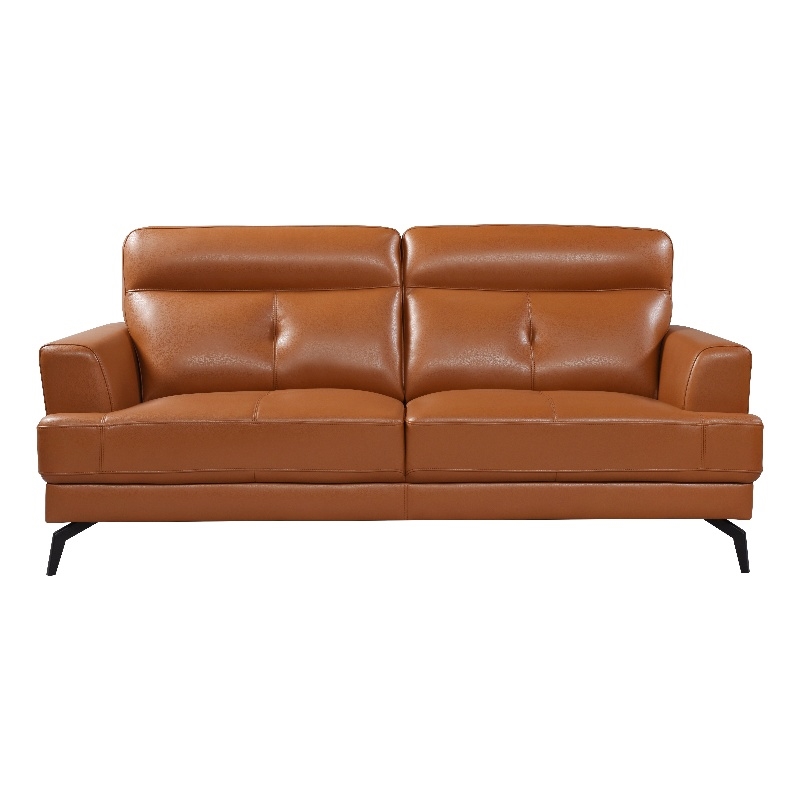 Transitional Camel Brown Top Grain Leather Tufted Back Sofa Cymax
