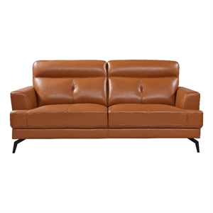 transitional camel brown top grain leather tufted back sofa