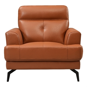 transitional brown top grain leather tufted back accent chair