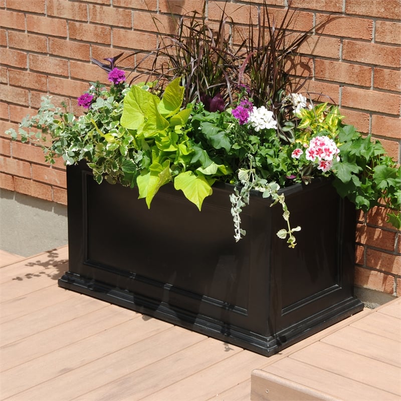 Mayne Fairfield 20x36 Weatherproof Traditional Plastic Planter in Black