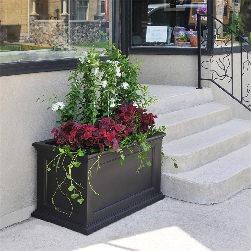 Mayne Fairfield 20x36 Weatherproof Traditional Plastic Planter in Black
