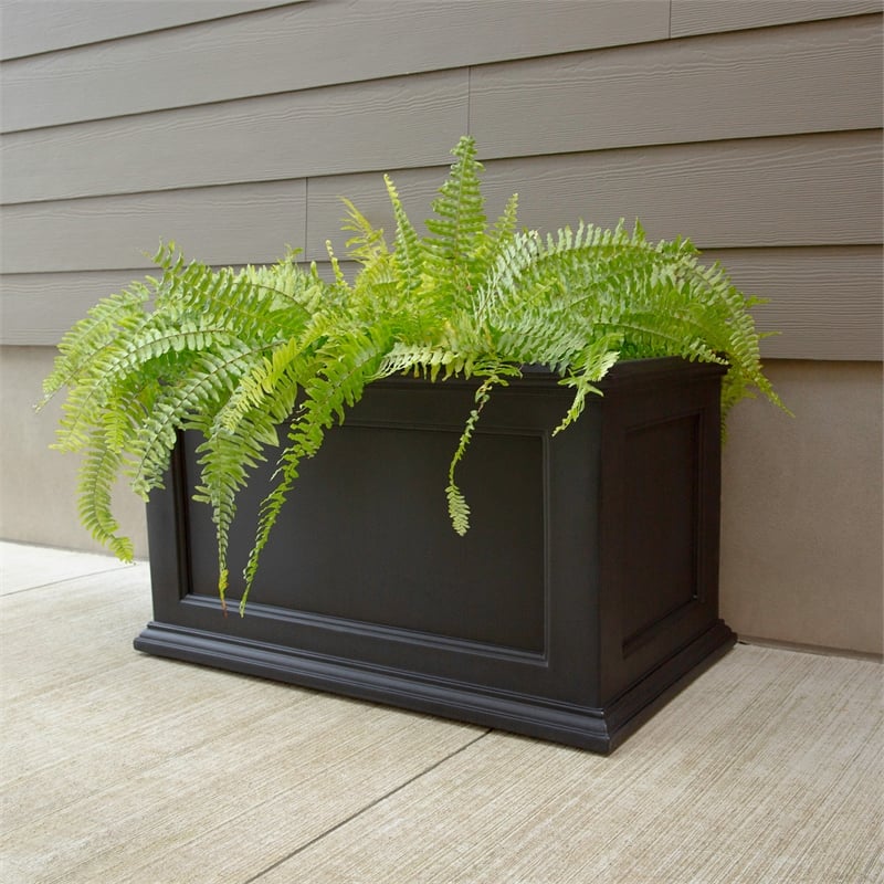 Mayne Fairfield 20x36 Weatherproof Traditional Plastic Planter in Black