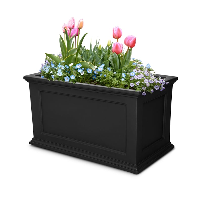 Mayne Fairfield 20x36 Weatherproof Traditional Plastic Planter in Black