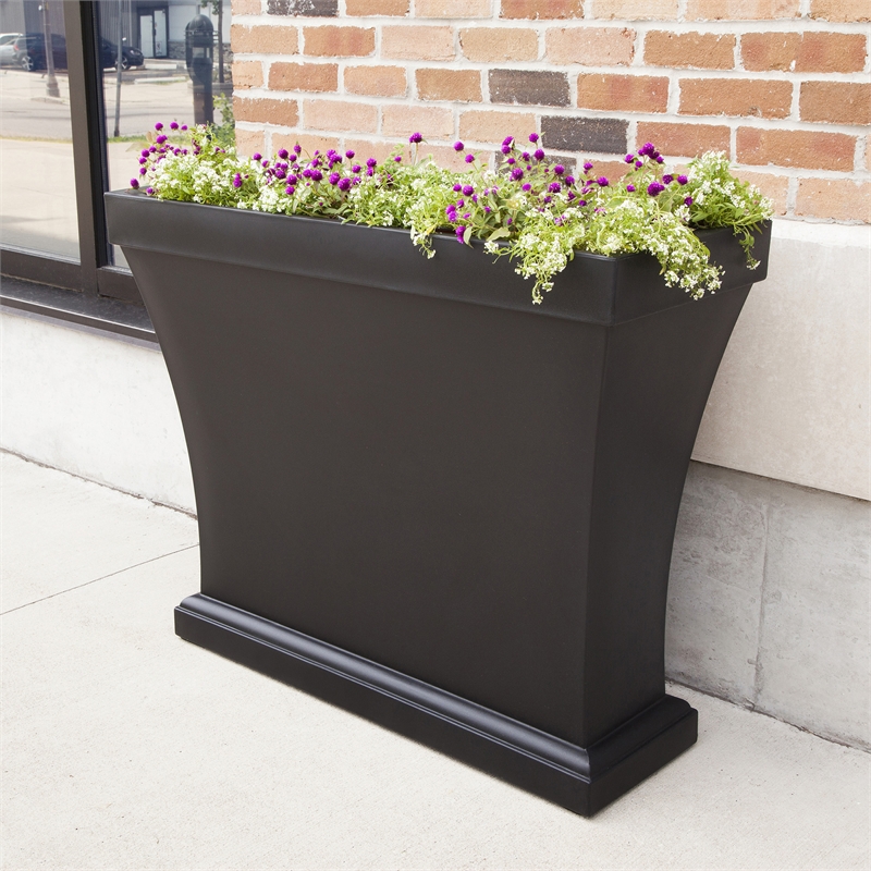 Mayne Bordeaux Weatherproof Modern Plastic Trough Planter in Black