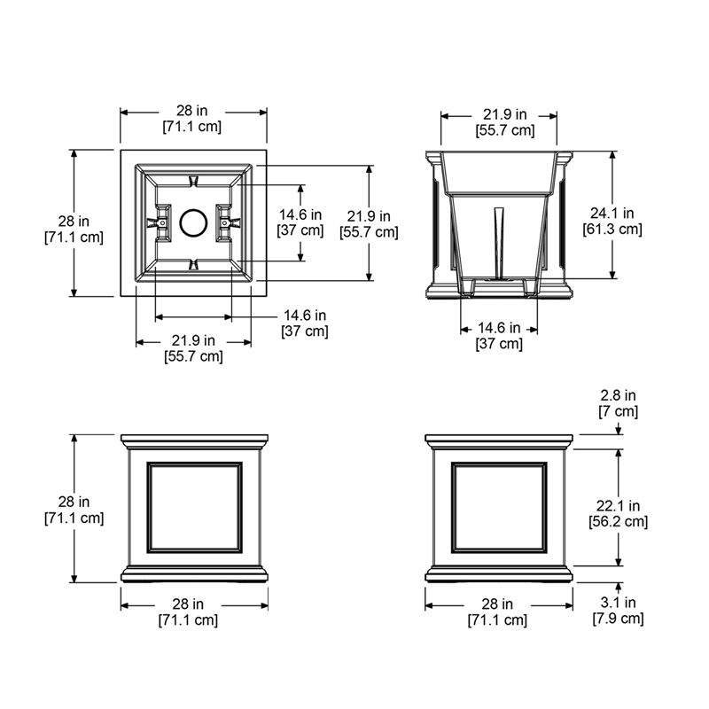 Mayne Fairfield 28x28 Square Traditional Plastic Planter in White
