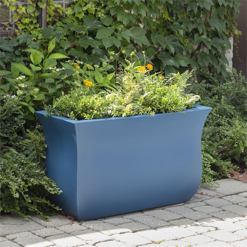 Mayne Valencia 36x16x22 Long Modern Plastic Planter in Neptune Blue