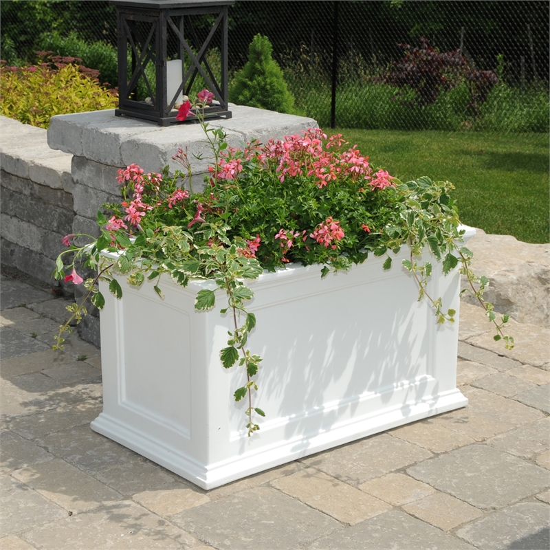 Mayne Fairfield 20x36 Weatherproof Traditional Plastic Planter in White