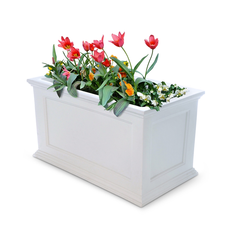 Mayne Fairfield 20x36 Weatherproof Traditional Plastic Planter in White
