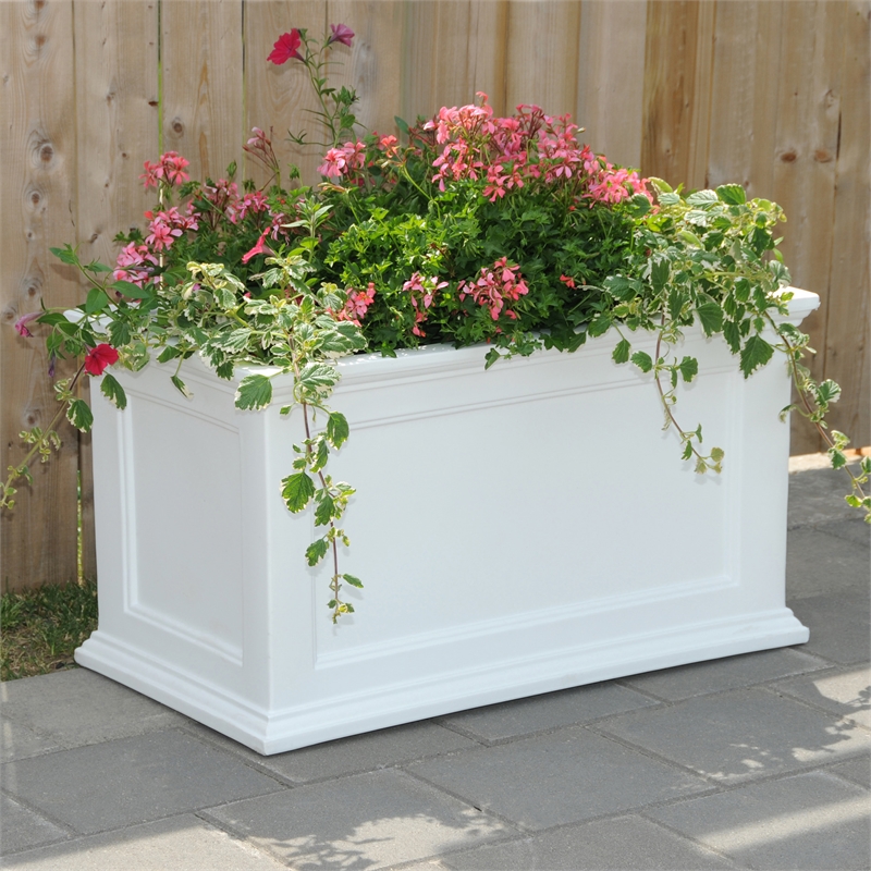 Mayne Fairfield 20x36 Weatherproof Traditional Plastic Planter in White