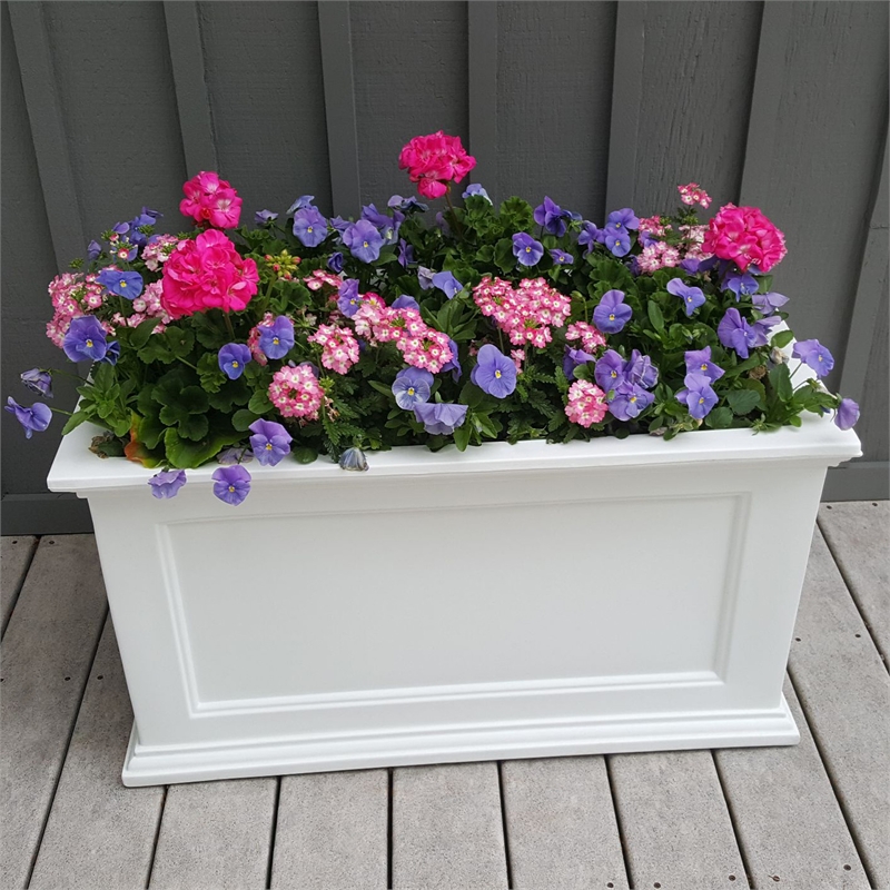 Mayne Fairfield 20x36 Weatherproof Traditional Plastic Planter in White