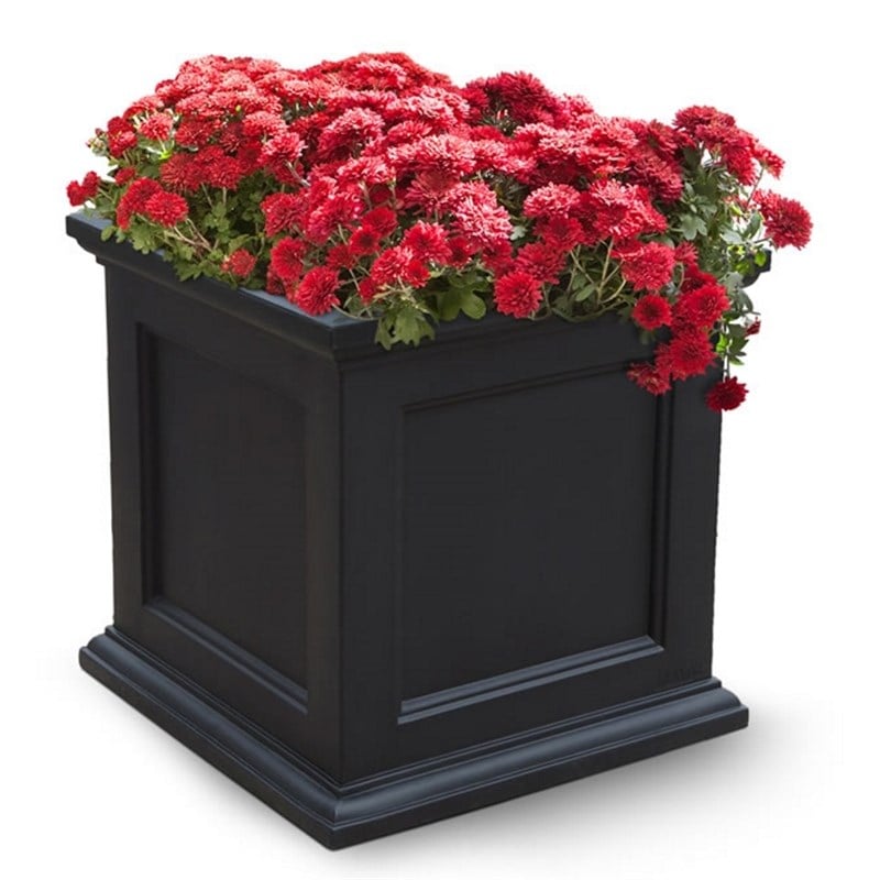 Mayne Fairfield 28x28 Square Traditional Plastic Planter in Black