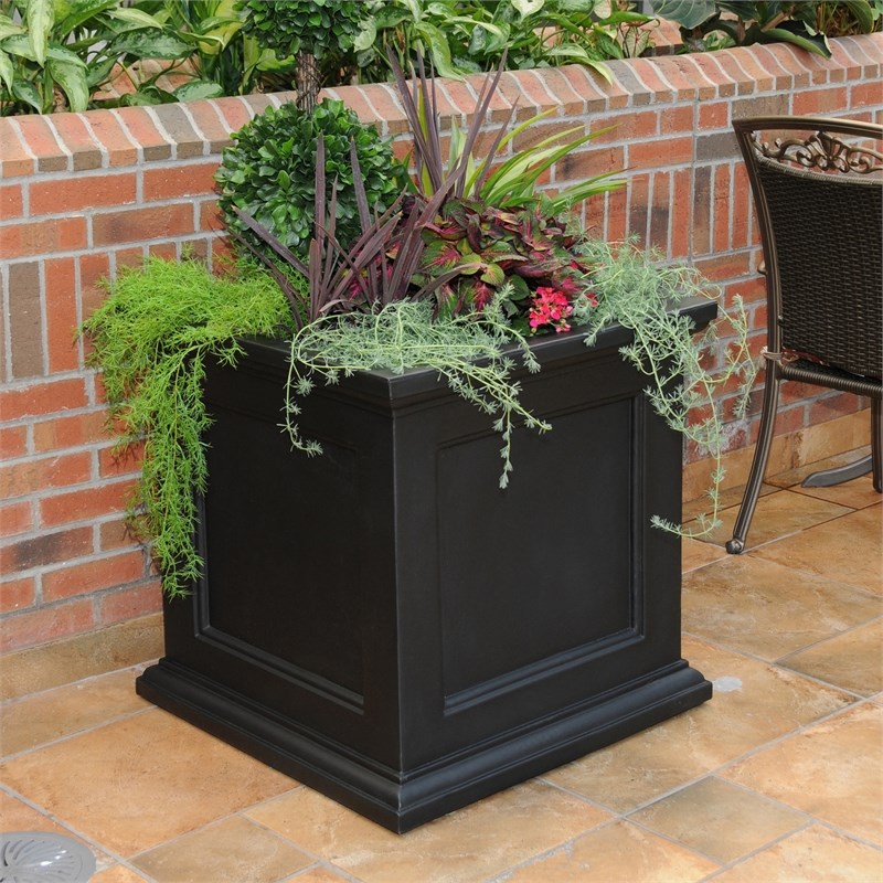 Mayne Fairfield 28x28 Square Traditional Plastic Planter in Black