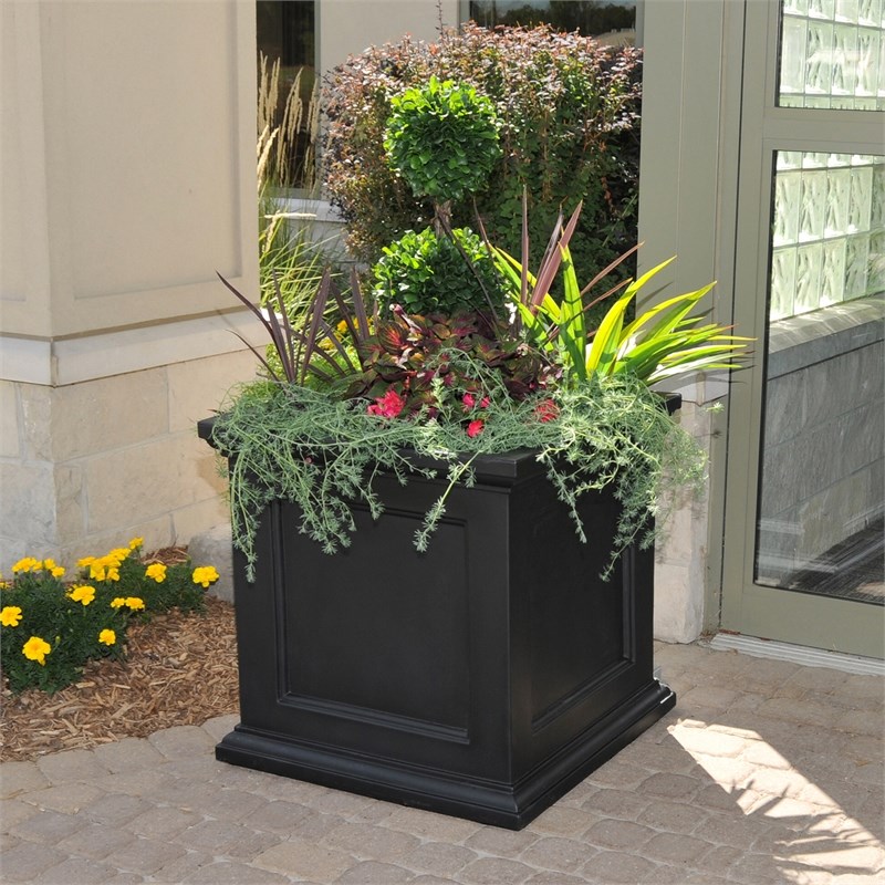 Mayne Fairfield 28x28 Square Traditional Plastic Planter in Black