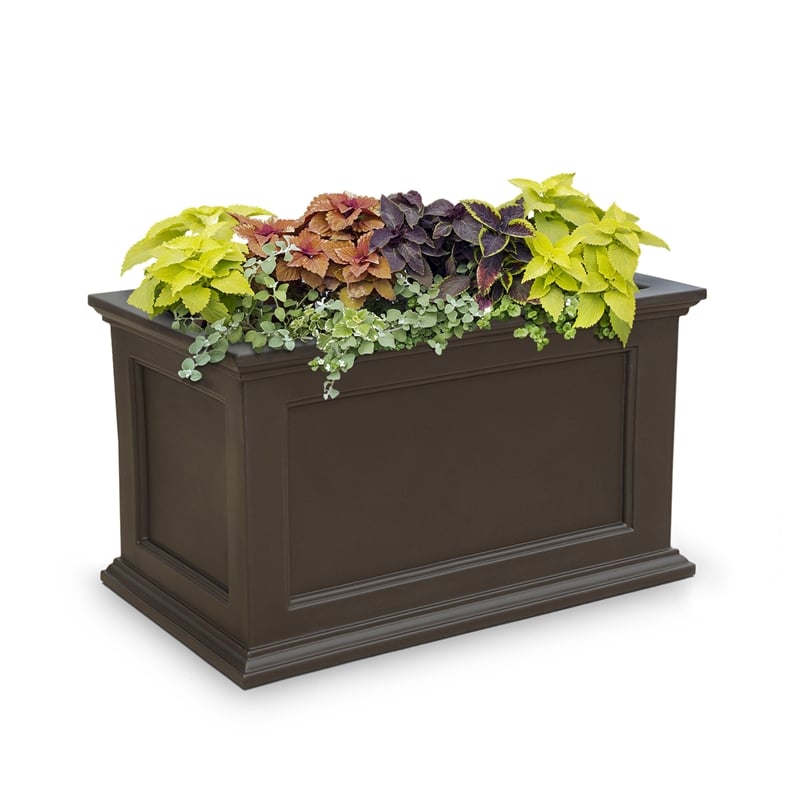 Mayne Fairfield 20x36 Weatherproof Traditional Plastic Planter in Espresso