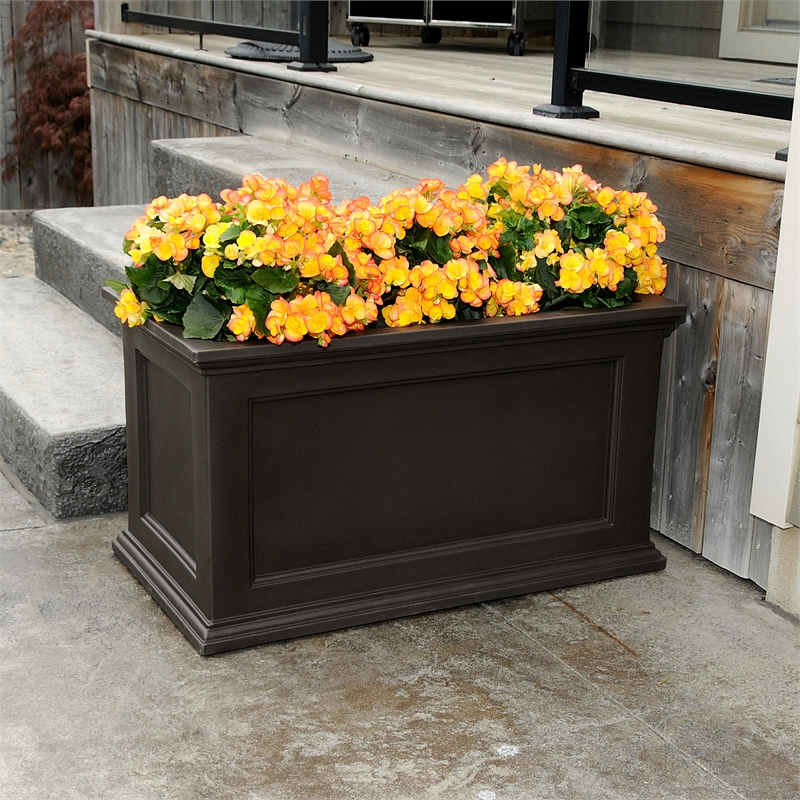 Mayne Fairfield 20x36 Weatherproof Traditional Plastic Planter in Espresso