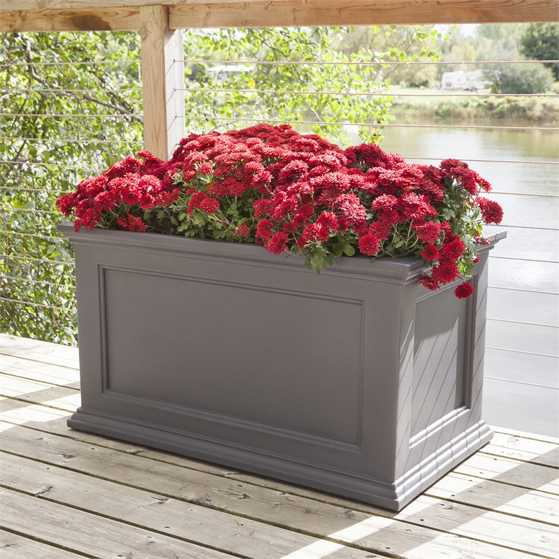 Mayne Fairfield 20x36 Weatherproof Traditional Plastic Planter in Graphite Gray