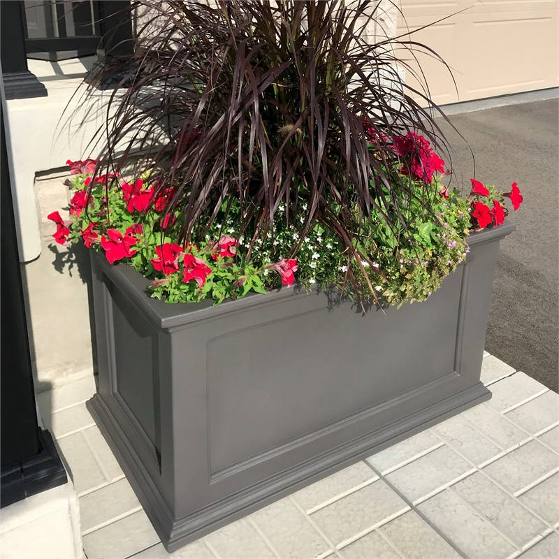 Mayne Fairfield 20x36 Weatherproof Traditional Plastic Planter in Graphite Gray