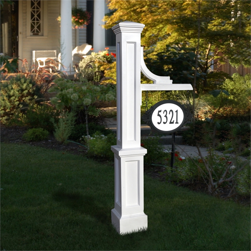 Mayne Woodhaven Traditional Plastic Address Sign Post in White