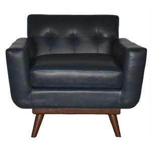 lea unlimited alayna mid-century leather & wood chair in navy blue