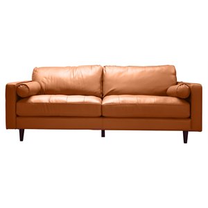 lea unlimited amara traditional leather & wood sofa in cognac brown