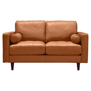 lea unlimited amara traditional leather & wood loveseat in cognac brown