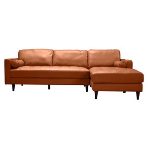 lea unlimited amara traditional leather right side facing chaise in cognac brown