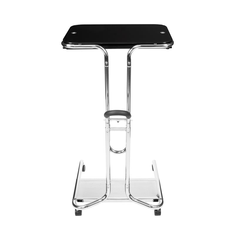 Calico Designs Mobile Height Adjustable Metal Laptop Cart in Chrome/Black Glass