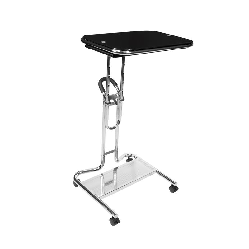 Calico Designs Mobile Height Adjustable Metal Laptop Cart in Chrome/Black Glass