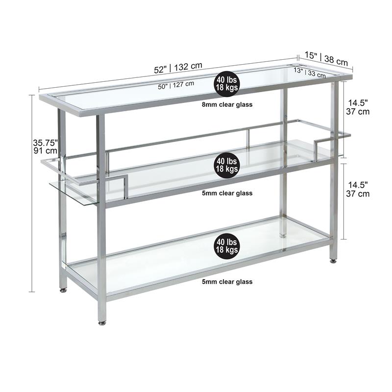 Studio Designs Home Portico Modern 3Tier Tempered Glass Bar Unit in Chrome