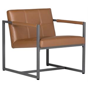 Studio Designs Home Camber Small Metal and Leather Accent Chair in Caramel