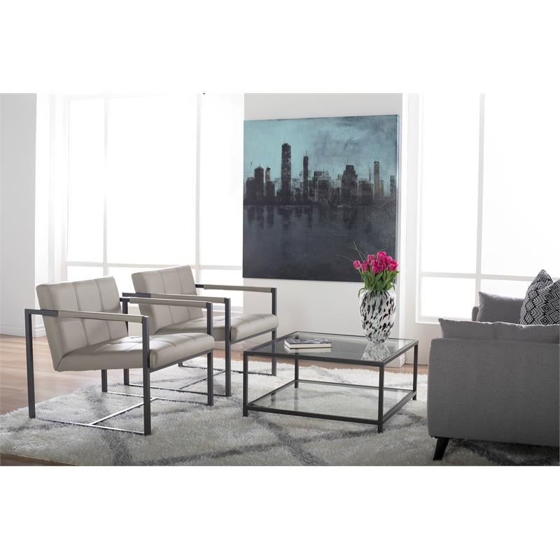 Studio Designs Home Camber Small Metal and Leather Accent Chair in Off White