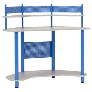 Calico Designs Study Metal Corner Student Desk with Shelves in Blue/Spatter Gray