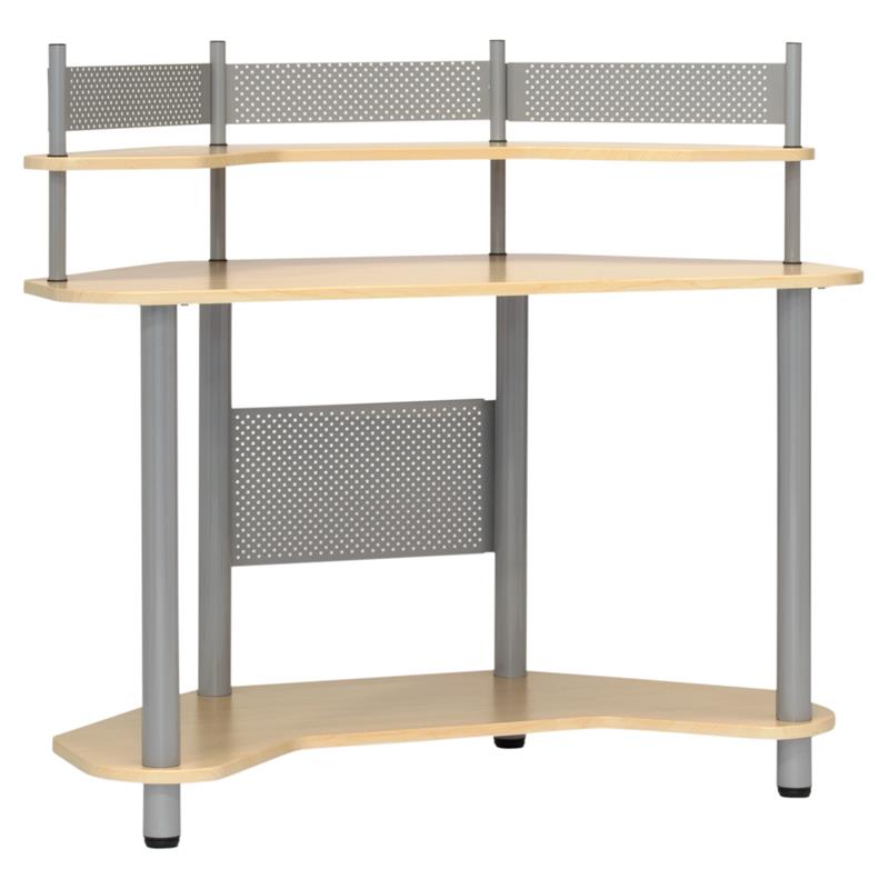 Calico Designs Study Metal Corner Student Desk with Shelves in Silver