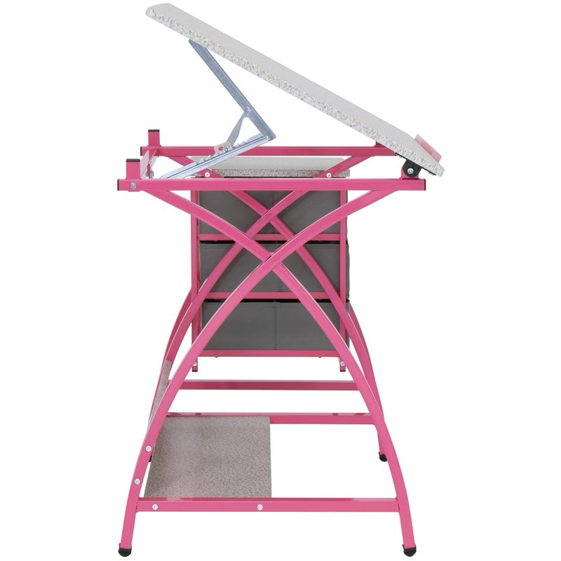 Studio Designs Comet Center Plus Drawing Table with Stool in Pink and Gray