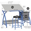 Studio Designs Comet Center Plus Drawing Table with Stool in Blue and Gray