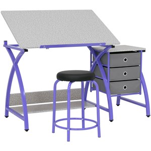 studio designs comet center plus drawing table with stool in purple and gray
