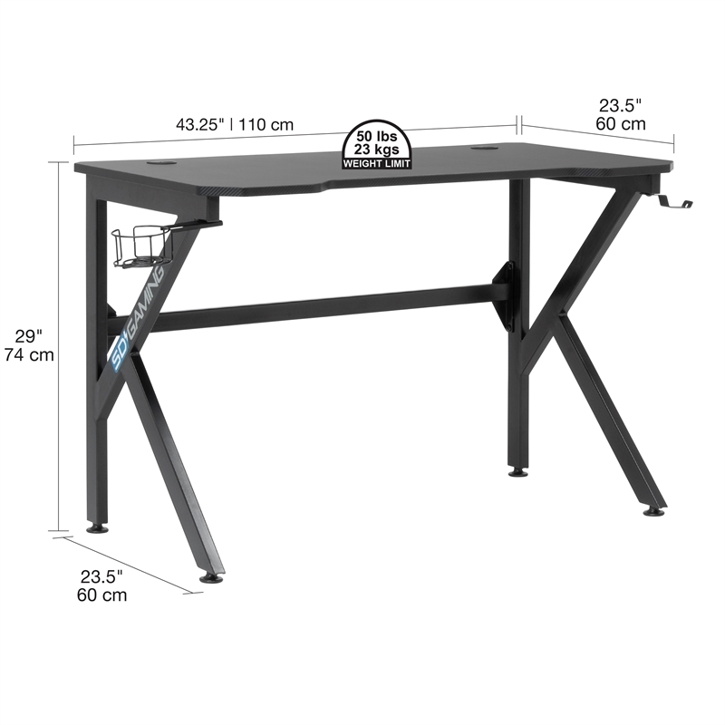 Studio Designs Saga Black Metal Gaming Desk with Cup Holder