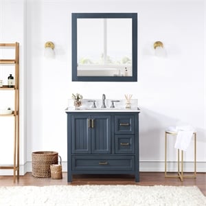 Isla 36&quot Marble Countertop Single Vanity w/Mirror - Classic Blue