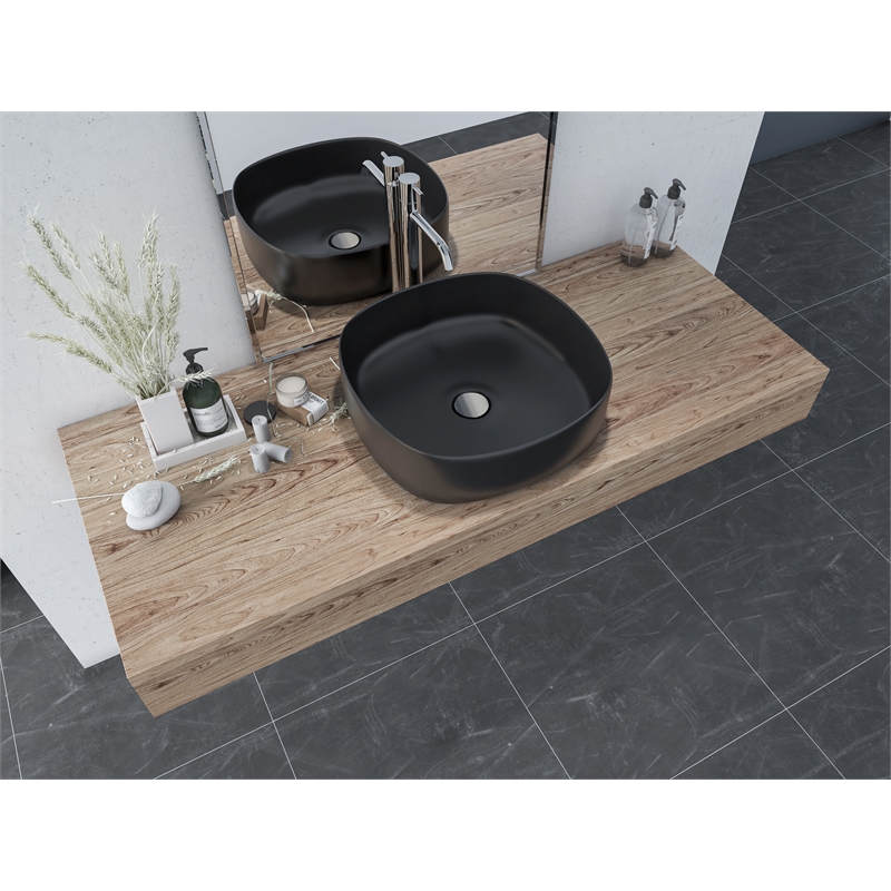 16 x 16 in. Square Matte Black Finish Ceramic Bathroom Vessel Sink