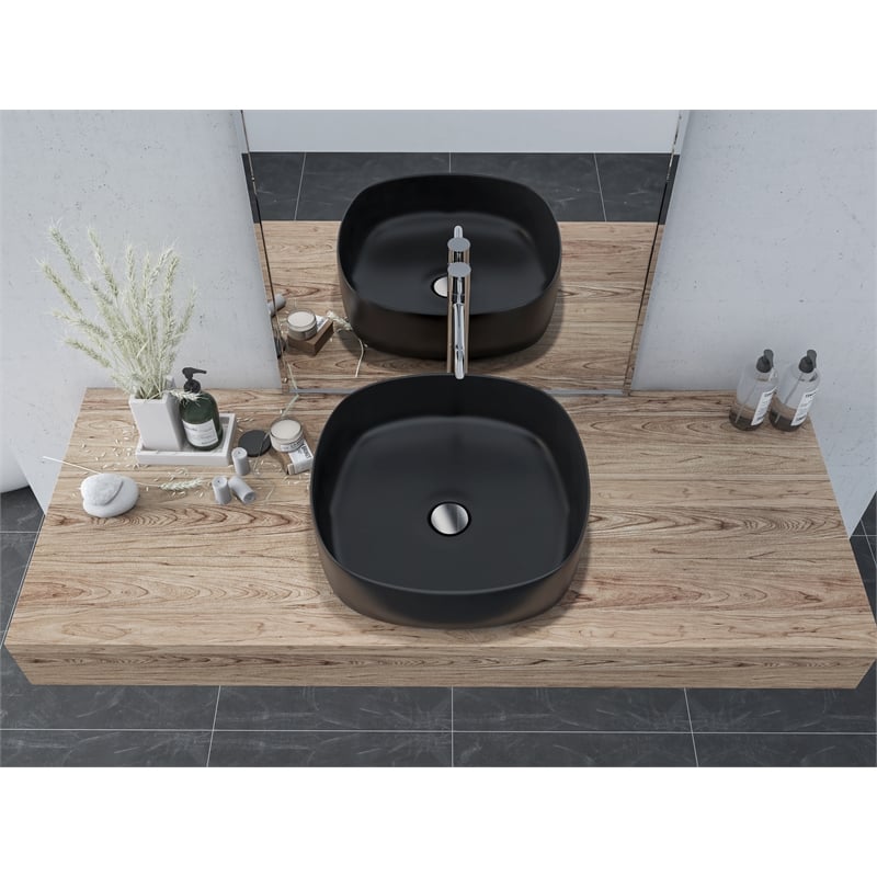 16 x 16 in. Square Matte Black Finish Ceramic Bathroom Vessel Sink
