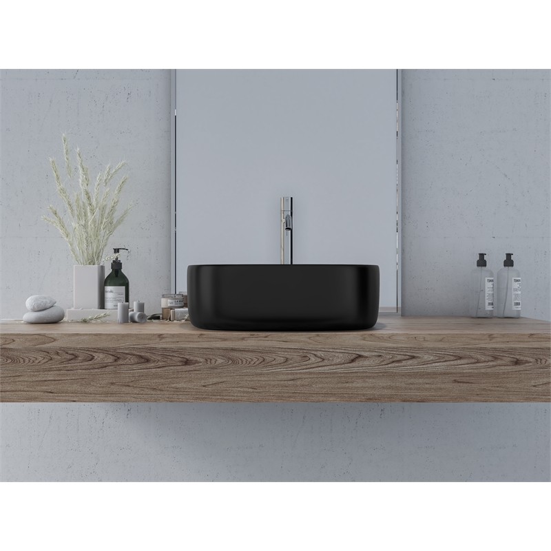 16 x 16 in. Square Matte Black Finish Ceramic Bathroom Vessel Sink