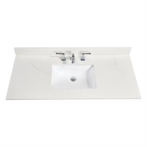 49 in. composite stone single basin vanity top in milano white with white basin