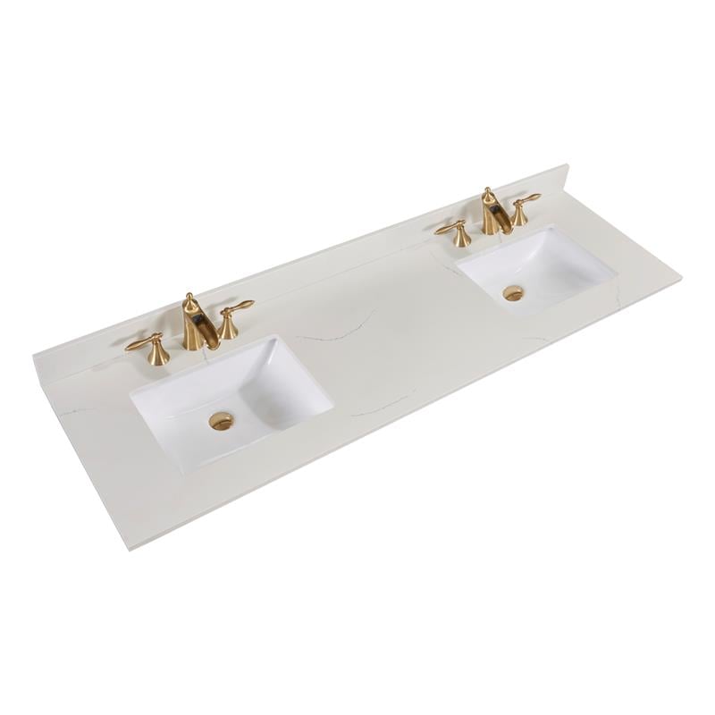 73 in. Composite Stone Double Vanity Top in Milano White with White Basins