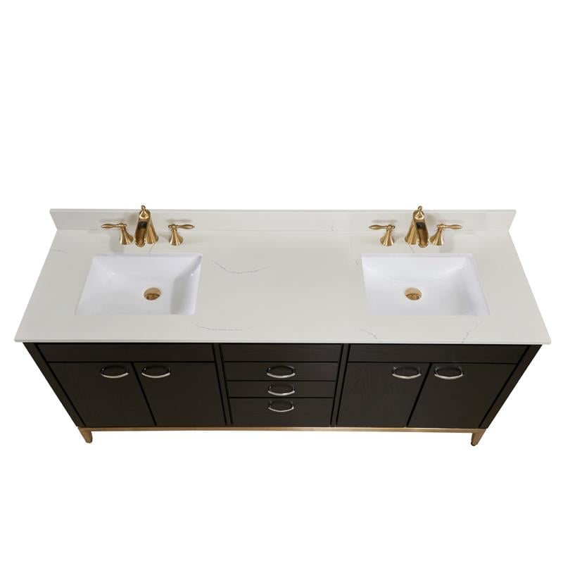 73 in. Composite Stone Double Vanity Top in Milano White with White Basins