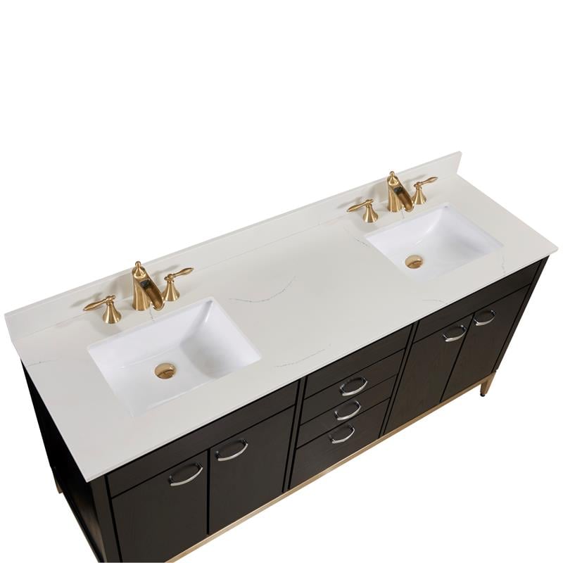 73 in. Composite Stone Double Vanity Top in Milano White with White Basins