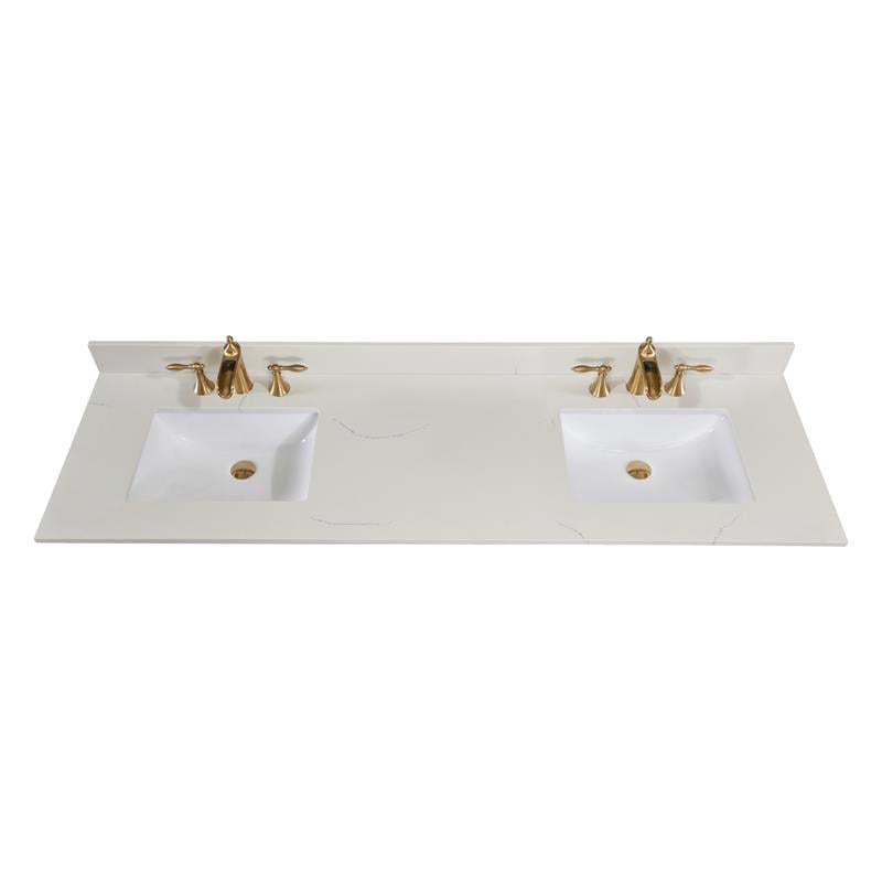 73 in. Composite Stone Double Vanity Top in Milano White with White Basins
