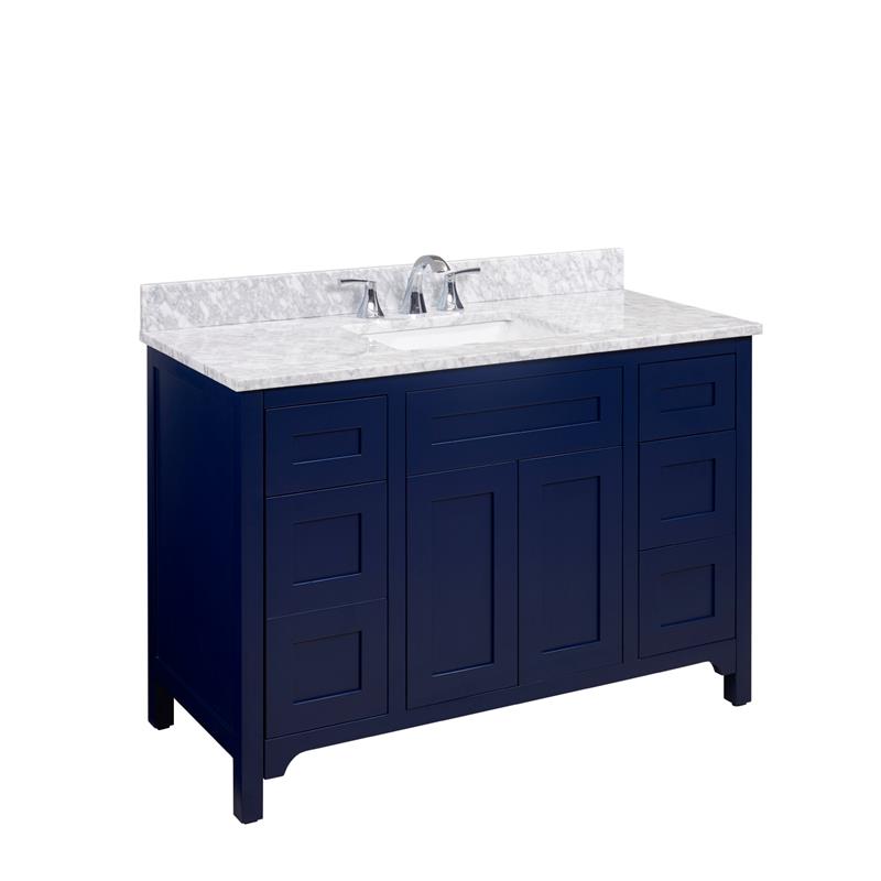 49 in. Natural Marble Vanity Top in Carrara White with White Basin